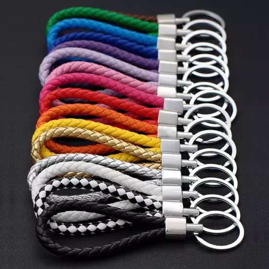 Wristlet Braided Car Keyring Leather Keychain Key Holder Weave Rope Strap Fob