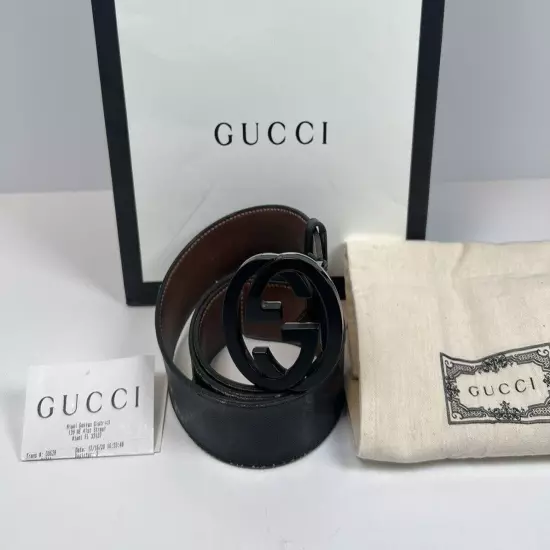 Authentic Mens Gucci Black Imprime Monogram GG Belt Size 95/38