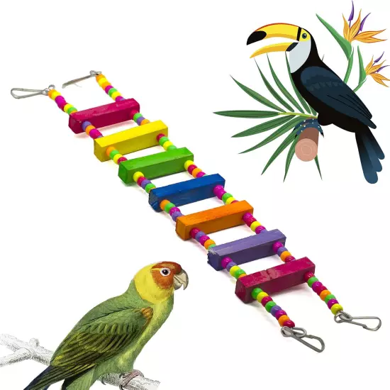 Combo of 3 Bird Toys Spiral Hanging Wooden Swing & Ladder for Bird & Parrot