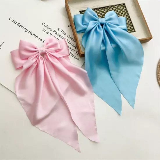 Women Big Bow Hair Clip Satin Ribbon Hairpin Two-layer Bow Long Ribbon Barrette⊱