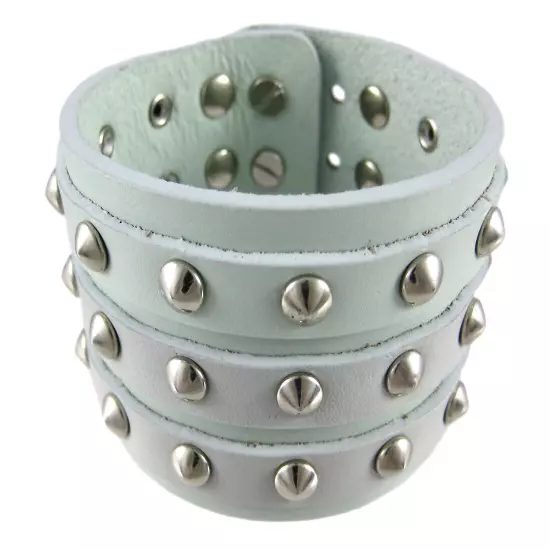 Zeckos Gray Leather 3 Row Cone Spiked Wristband Blemished