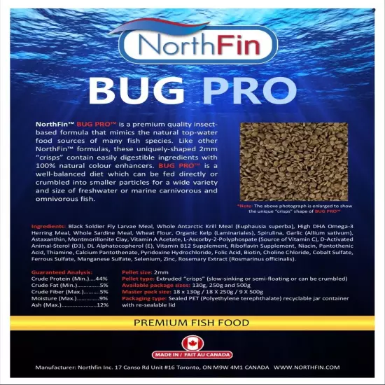 NorthFin Bug Pro, 2mm 130g Slow Sinking Pellets Carnivore & Omnivore