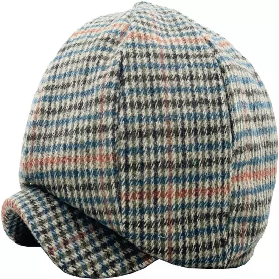 Men's Newsboy Button Top Ascot Ivy Cabbie Hat Gatsby Cap Plaid PU Leather