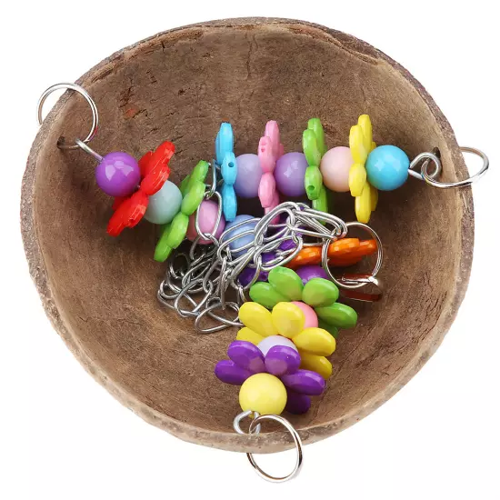 Bird Coconut Shell Swing Toy Wire Cage Hanging Chew Toy 