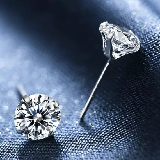 Genuine 925 Sterling Silver Simulated Diamond Stud Earrings Piercing 2.5mm - 8mm