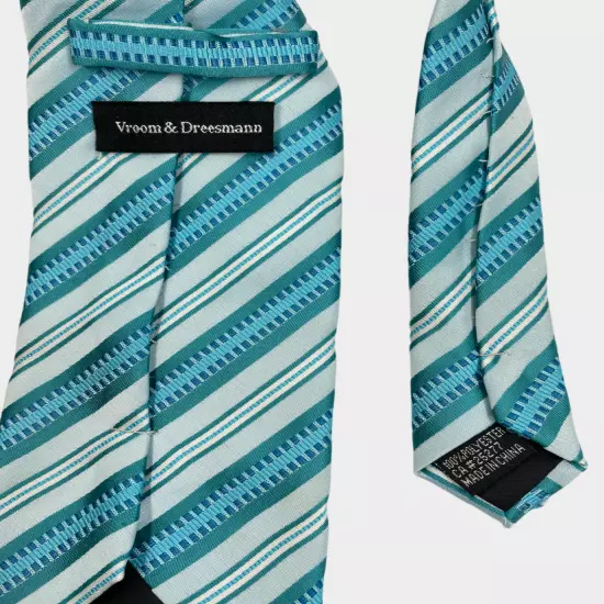 Vroom & Dreesman Teal Blue Regimental Striped Necktie Tie Men's 3.2" x 60"