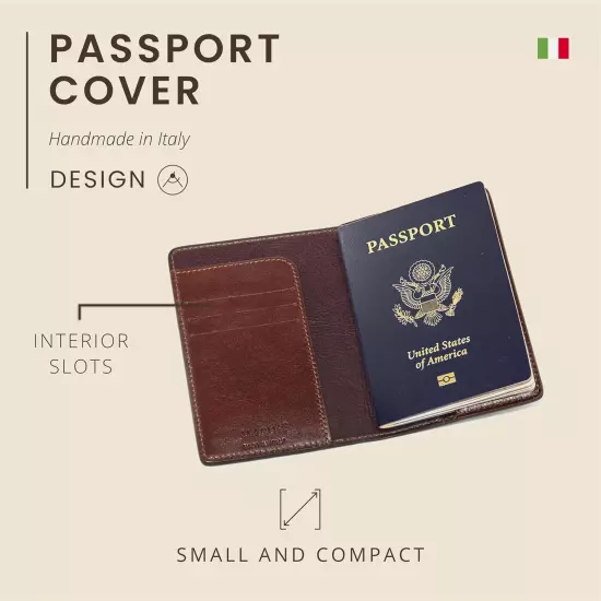 Italian Leather Passport Cover for Men and Women, Handmade in Italy, Brown