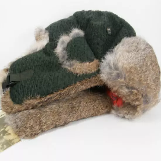 Mad Bomber Trapper/Bomber Hat Rabbit Fur Trim Quilted Lining Winter Large New WT