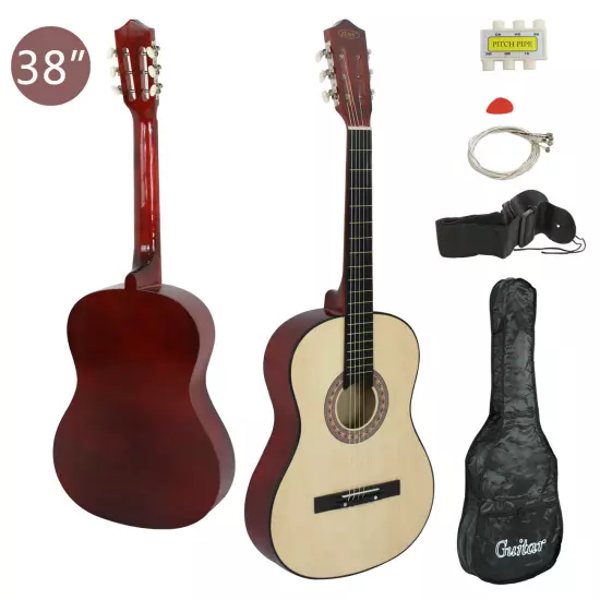 38" Kids Acoustic Guitar Full Size 6-String Guitar for Starter Beginner Natural