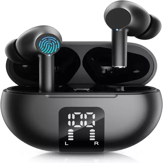 Wireless Earbuds, Bluetooth 5.3, 40H Playtime, LED Display, Microphone