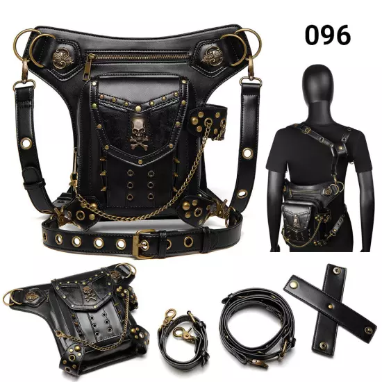 Rock PU Leather Shoulder Motorcycle Skull Bag Waist Pack Bag Handbag Leg Purse