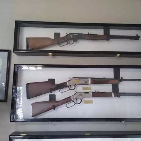 Gun Display Case Cabinet Rifle Black & White Wood Shotgun Frame Shadow Box 44" 