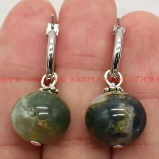 8/10/12mm Natural Multicolor Gemstone Round Beads Silver Leverback Earrings