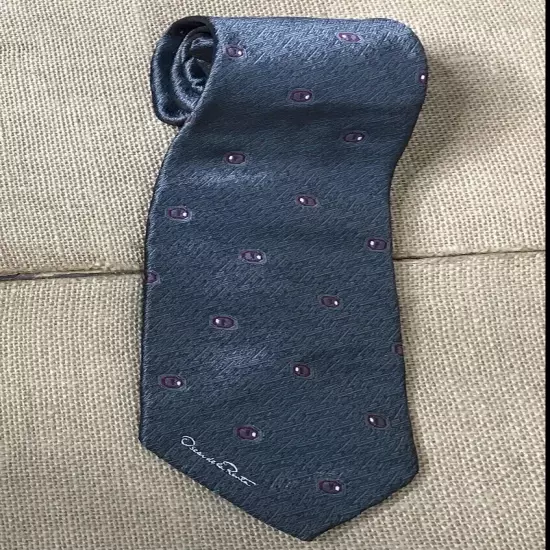 Oscar De La Renta Dark Gray Geometric Circular Pattern Tie Necktie