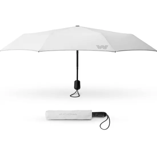 Weatherman Travel Umbrella Compact Windproof Storm-Proof White New In Box