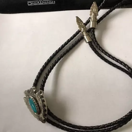 Western Style Bolo Tie ! Leather W/metal Shaped Arrowhead , turquoise Style