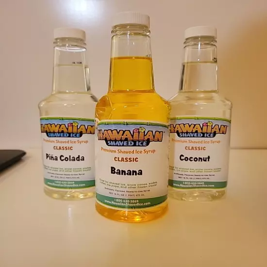 Hawaiian Shaved Ice Syrup Banana Piña Colada Coconut 16 Oz. Lot Of 3 Coffee Soda