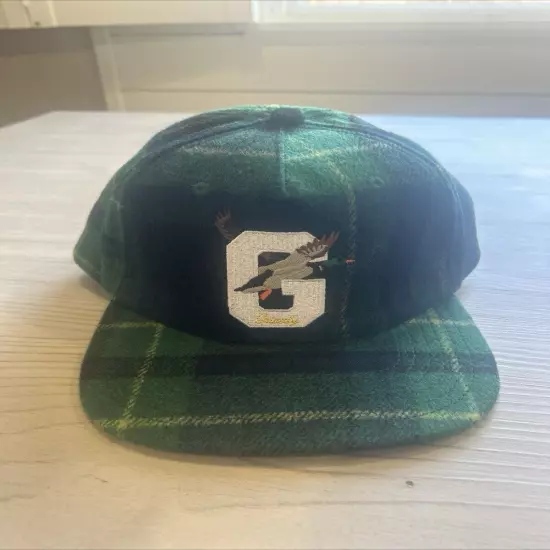 Green Plaid SnapBack Cap With Embroiderd G & Flying Duck, Unique Adjustable Hat