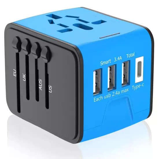 International Universal Travel Adapter 3 USB Type-C Converter Power Plug Charger