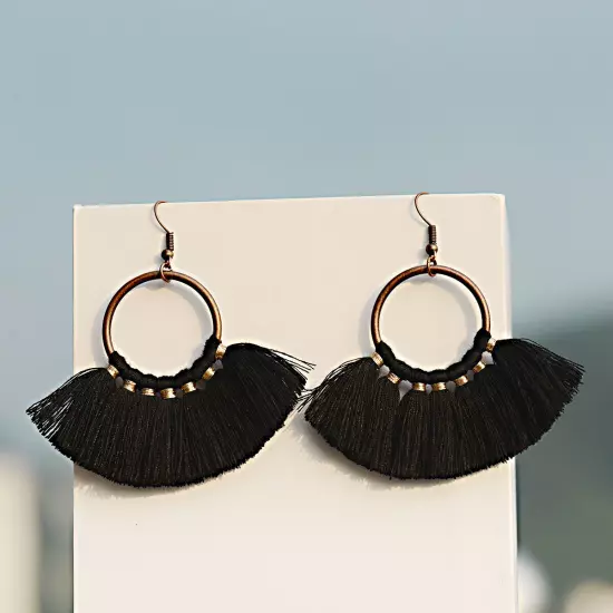 Fashion Women Bohemian Earrings Long Tassel Fringe Drop Dangle Ear Stud Jewelry