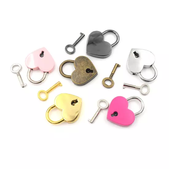 Mini Padlock Love Heart Shape Padlock Tiny Luggage Bag Case Lock With Key.vm