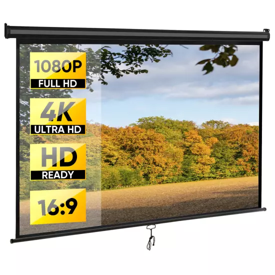 80" 16:9 Manual Pull Down Projector Screen HD Black Movie Theater Vivid Screens