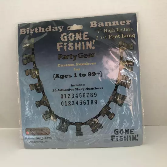 Gone Fishin' Kids Birthday Banner 7.75' Party Gear Hanging Sign Ages 1-99 New