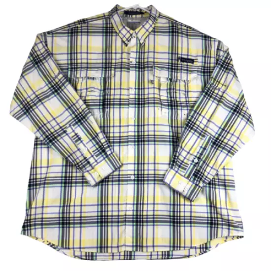 Columbia Men's Super Bahama Plaid Outdoor Fishing Hiking Shirt Yellow Blue XXL