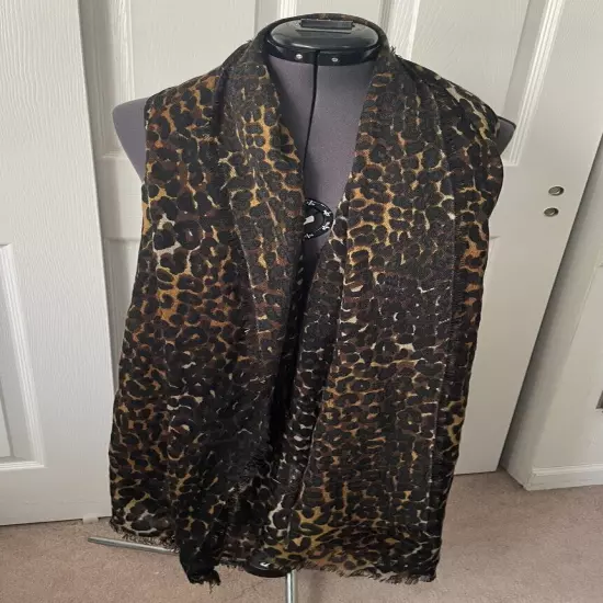 Lord & Taylor Brown Black Leopard Print X-Large 29 x 69 Rectangle Fashion Scarf