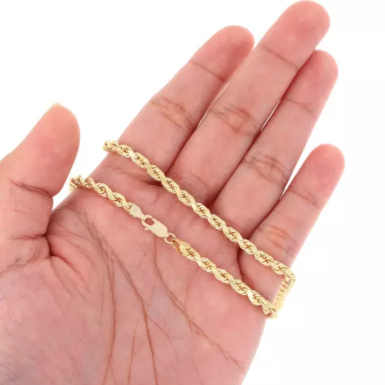 10K Yellow Gold 2mm-10mm Diamond Cut Rope Chain Bracelet Men Women 7" 7.5" 8" 9"