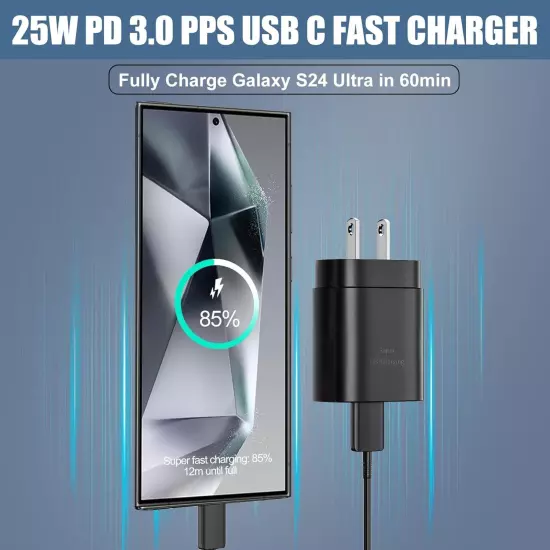 25w Type USB-C Fast Wall Charger+6FT Cable For Samsung Galaxy S20 S21 5G lot US