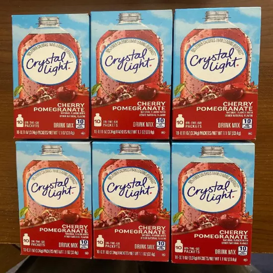 6 Boxes 10-Packet Crystal Light Cherry Pomegranate On The Go .8 oz