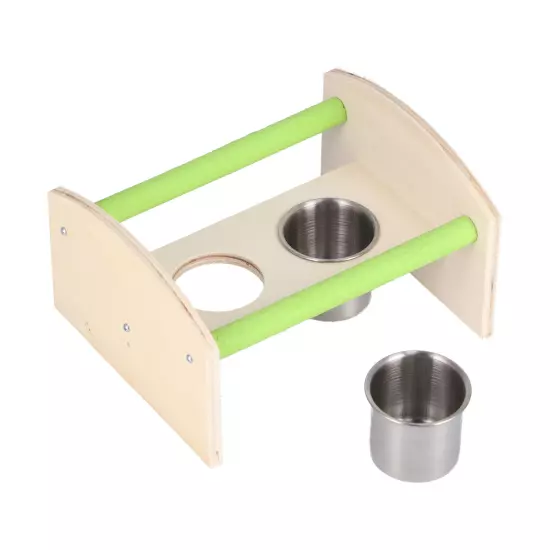  Wood Stand With 2 Stainless Steel Feeding Cup Playstand Training