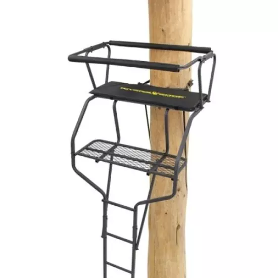 RE649 Rivers Edge Tall 18' Ladder Stand 2 Guy Flip Action Seat Hunters Treestand