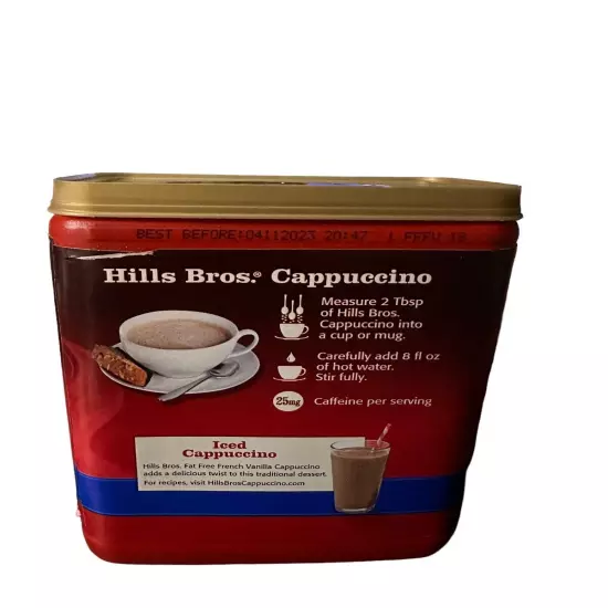 Hills Bros Cappuccino Fat Free French Vanilla Made with Sugar, 04/2023, 2 Pack