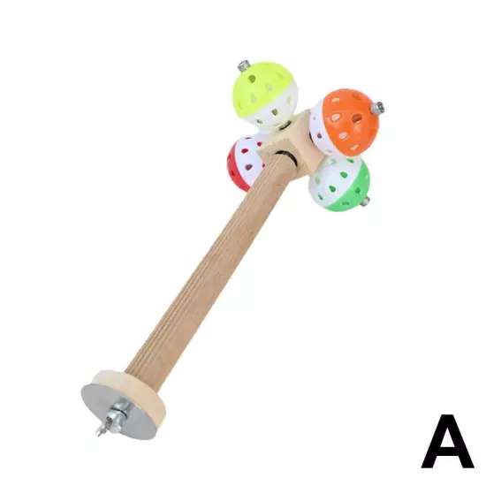 Wooden Biting Station Pole with Rotating Ball Small Bird Toy for Parakeet D1P0