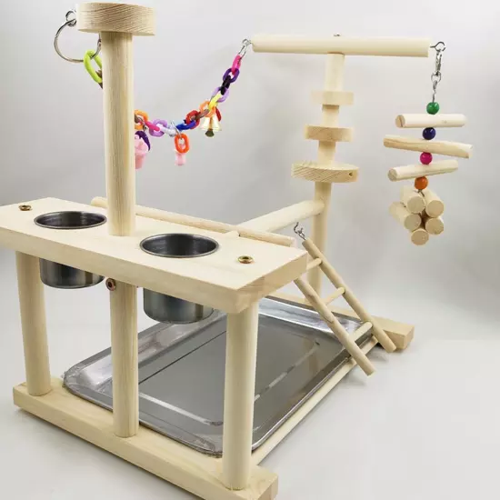 Wooden Parrot Playstand Perch Gym Exercise Cockatiel Bird Play Stand Playpen