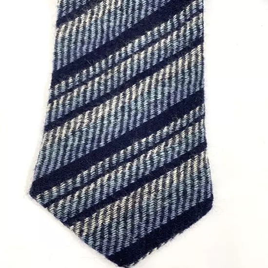 Vintage Simpsons Blue Striped England Made Wool Skinny Necktie Tie 2.8" x 55"