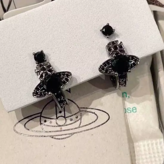 1Pair Vivienne Westwood Crystal Earrings Ear Stud with Packaging Box