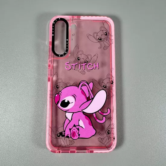 Disney ANGEL Case for Galaxy S22 PLUS | Love Angel- Stitch GF | Translucent Pink