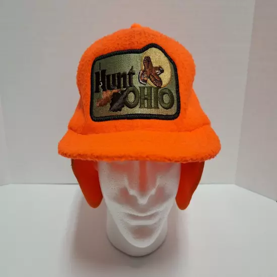 Vintage Hunt Ohio Blaze Hunter Orange Winter Hat Cap With Earflaps Mens Size XL