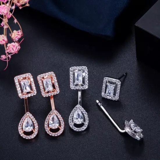 Women Chic Silver Plated Cubic Zirconia Stud Drop Earrings Fashion Party Jewelry