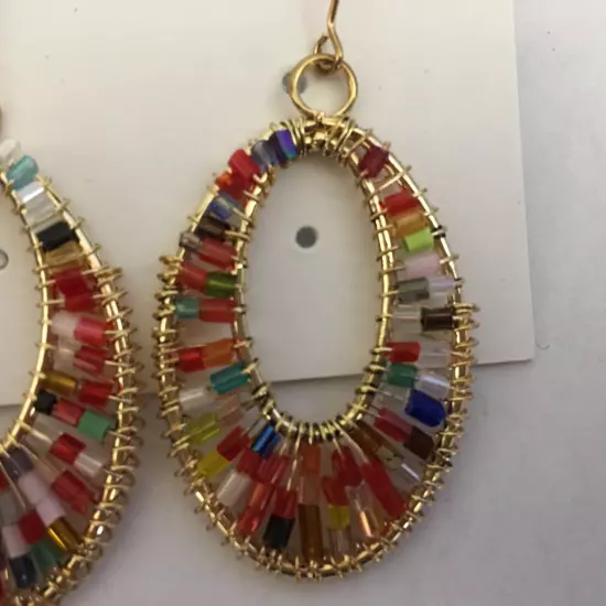 NIB Bay to Baubles Women's Drop Earrings Jared Multi-color Beaded Oval NWT