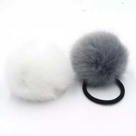 2/1PCS 6/5cm Fluffy Pompom Elastic Hair Ties Bobbles Fur Ball Ponytail Band