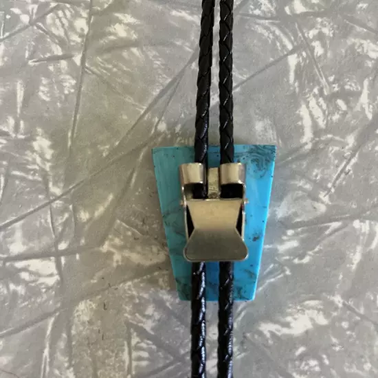 Real Turquoise Stone Bolo Tie Silver Tips