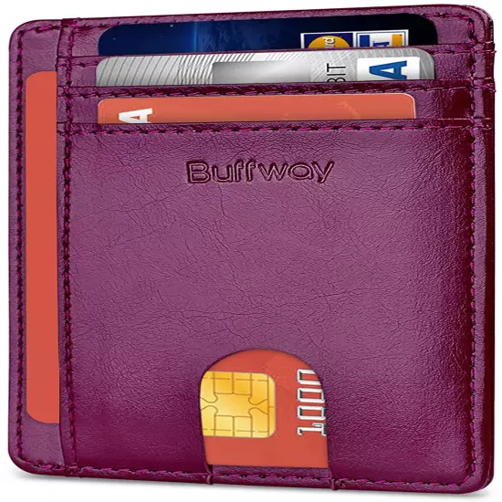 Buffway Slim mini ID holder card case front pocket Leather Wallet for Men Women