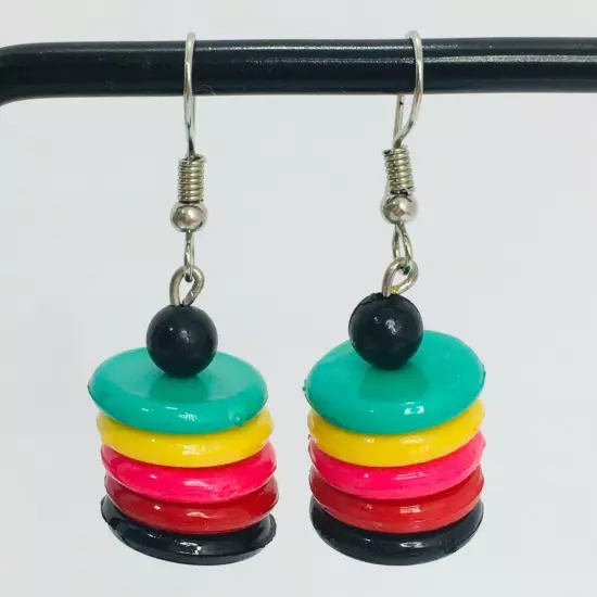 Vintage Rainbow Beaded Earrings Dangle Pierced Ear Disc Beads