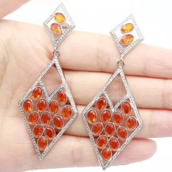 Stunning Orange Spessartine Garnet Females Daily Wear Silver Earrings 