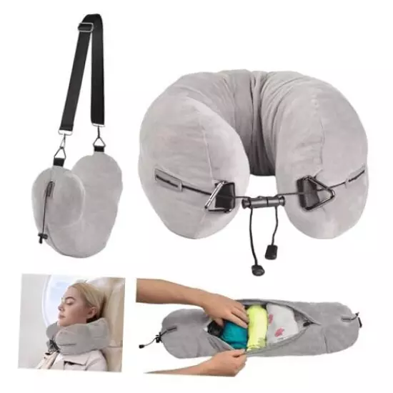  Travel Pillow for Extra Luggage: Stuffable Neck Pillow with Adjustable Grey