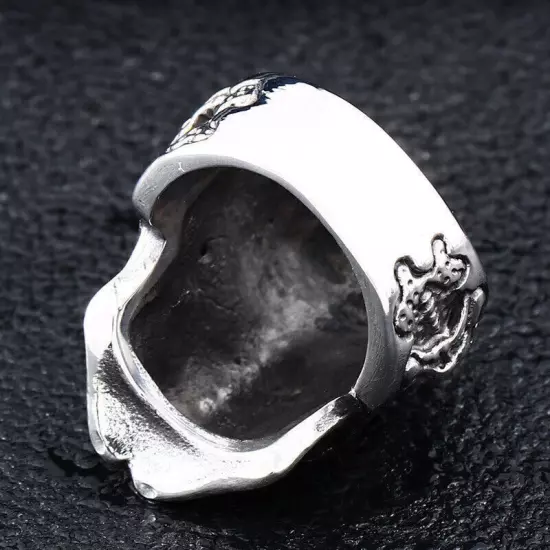 Blue CZ Eye Evil Skull Ring Vintage Stainless Steel Men's Gothic Skull Punk Ring